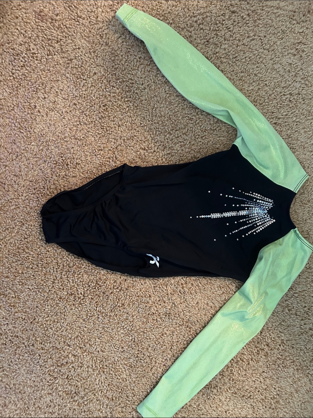 GK Black and Mint Green Sparkle Long Sleeve Gymnastics Leotard